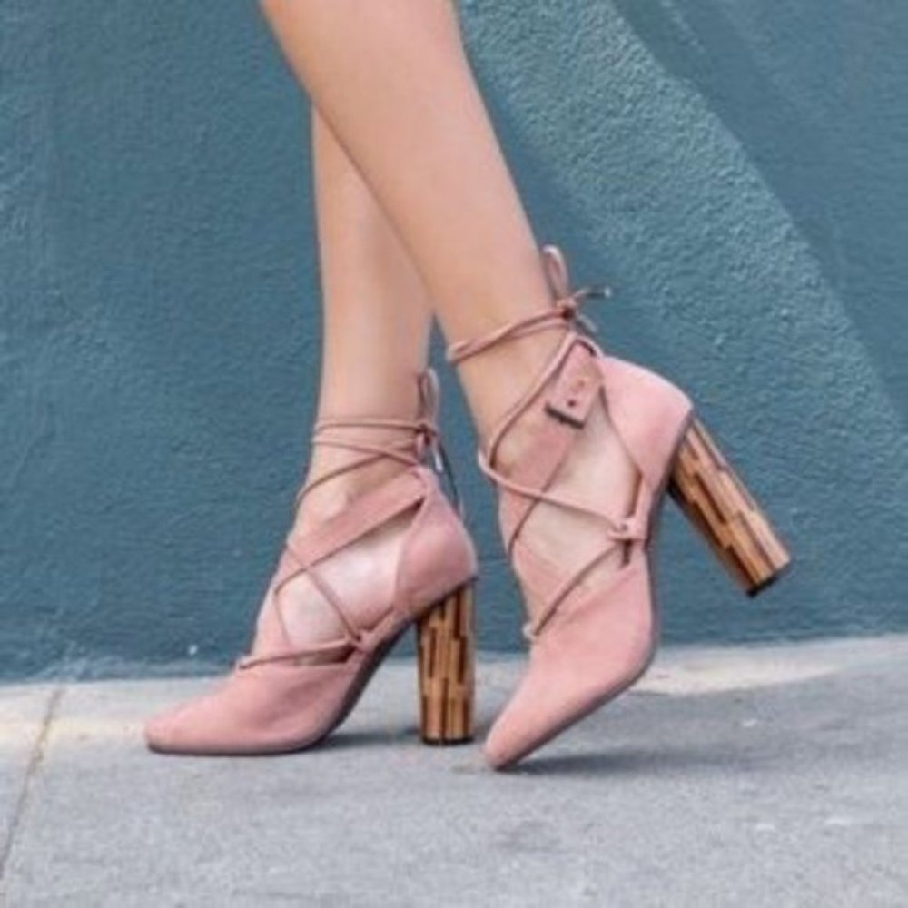 Pink Blush Lace Up Heel